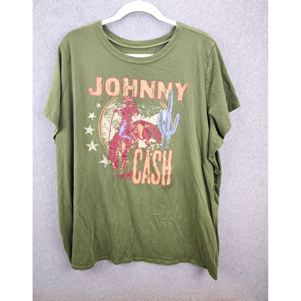 Johnny Cash Country Music Graphic T-Shirt Green Tee 27 in x 30 in